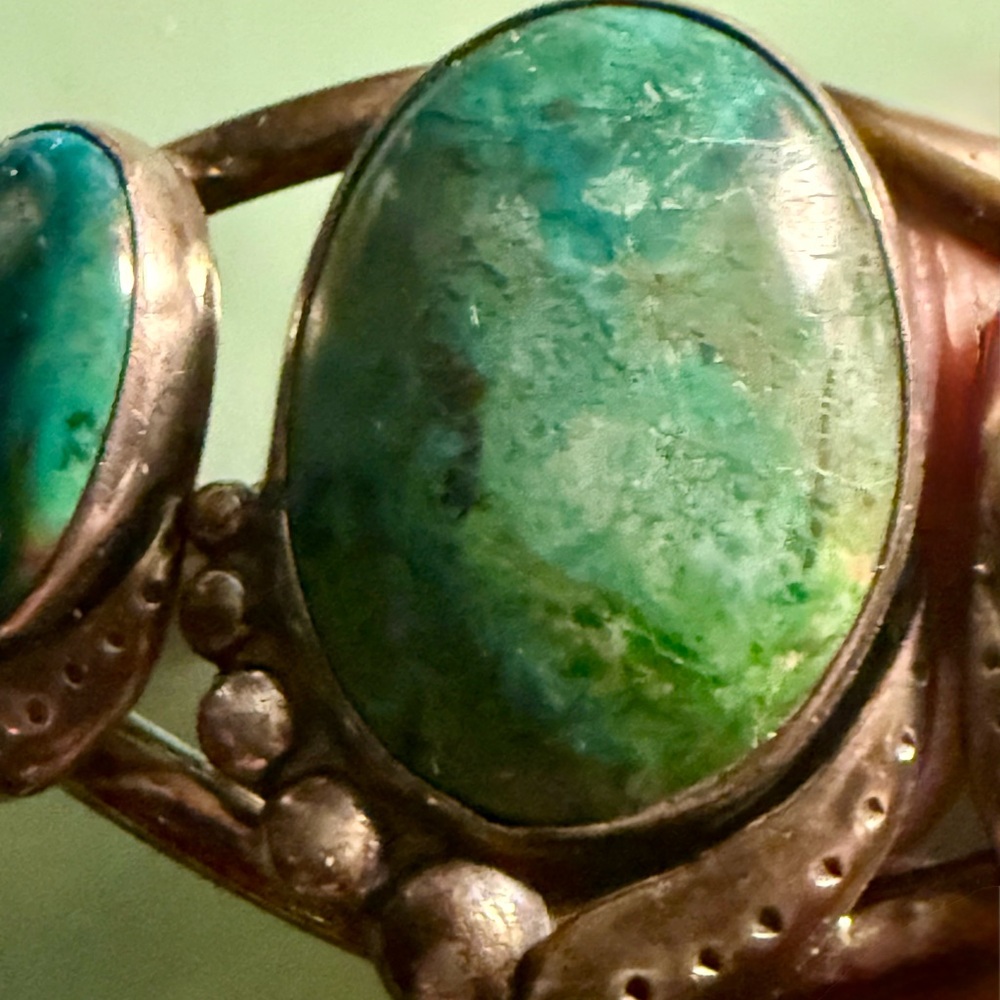 Signed Sterling Silver Turquoise Three-Stone Cuff Bracelet - Picture 5 of 15